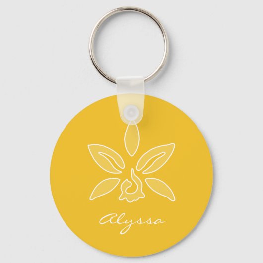 Elegant Orchid Simple Rich Yellow Flower met naam Sleutelhanger (Voorkant)