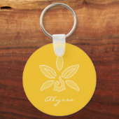 Elegant Orchid Simple Rich Yellow Flower met naam Sleutelhanger (Voorkant)