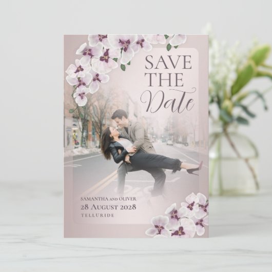 Elegant Orchid Wedding Save the Date  (Staand voorkant)