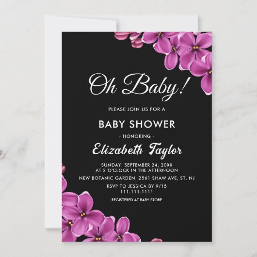 Elegant Orchidee Flower Zwart Bloemen Baby shower Kaart (Voorkant)