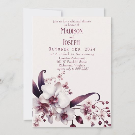 Elegant Orchidee repetitie diner Kaart (Voorkant)