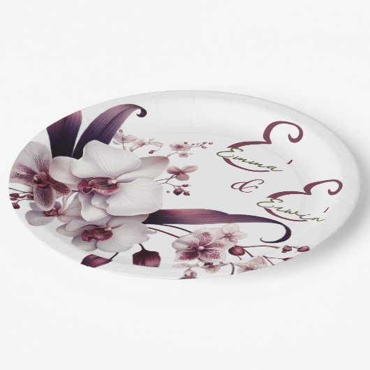 Elegant Orchidee Trouwpapier Bord (Gekanteld)
