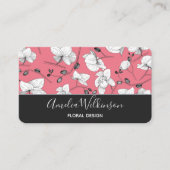 Elegant orchidee zwart-wit floreskleurig roze visitekaartje (Voorkant)
