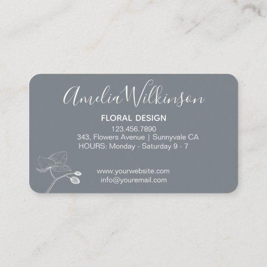 Elegant orchidee zwart-wit floreus fijn grijs visitekaartje (Achterkant)