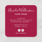 Elegant orchidee zwarte florale hedendaagse burgun vierkante visitekaartje (Achterkant)