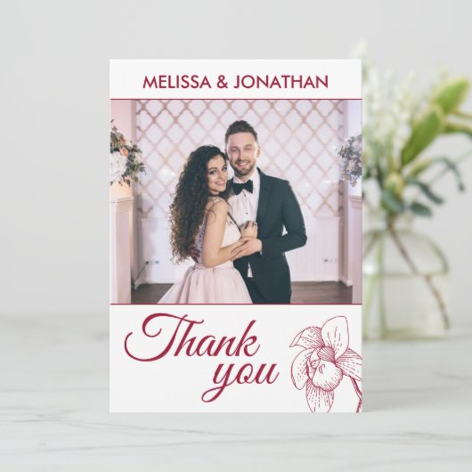 Elegant orchideeën florale foto van de moderne rod bedankkaart (Staand voorkant)