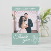 Elegant orchideeën florale moderne groene trouwfot bedankkaart (Staand voorkant)