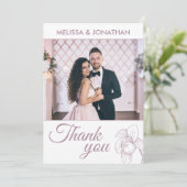 Elegant orchideeën florale moderne paarse trouwfot bedankkaart (Staand voorkant)