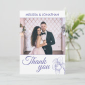 Elegant orchideeën florale moderne paarse trouwfot bedankkaart (Staand voorkant)