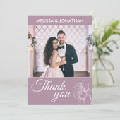 Elegant orchideeën florale moderne paarse trouwfot bedankkaart (Staand voorkant)