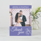 Elegant orchideeën florale moderne paarse trouwfot bedankkaart (Staand voorkant)