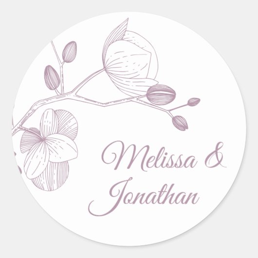 Elegant orchideeën romantisch modern bloemetjeshuw ronde sticker (Voorkant)