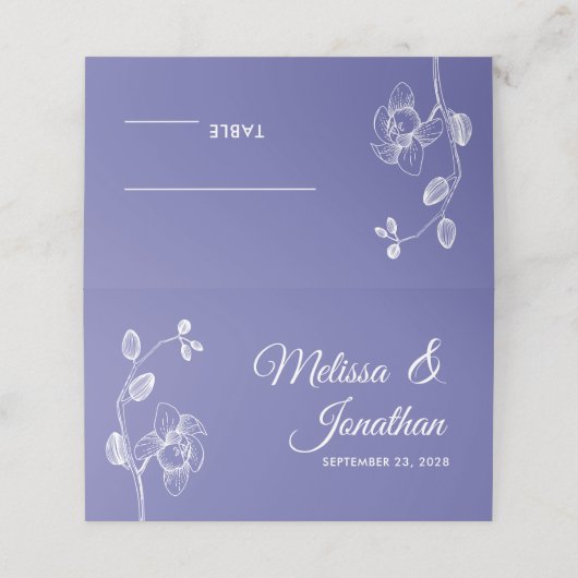 Elegant orchideeën simpele romantische bruiloft fl plaatskaartje (Buitenkant ongevouwen)