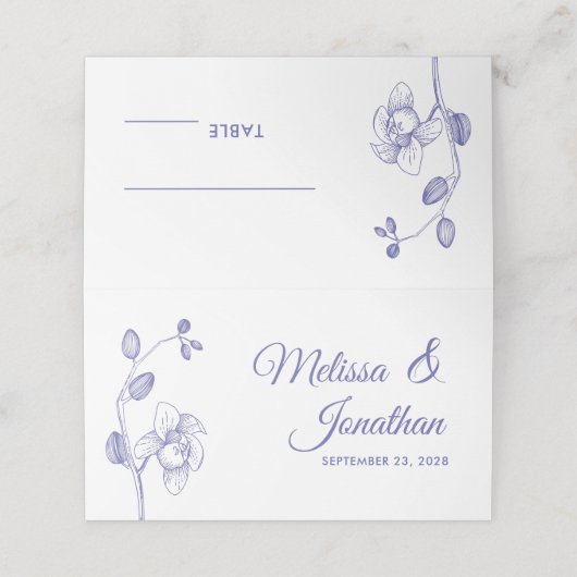 Elegant orchideeën simpele romantische bruiloft fl plaatskaartje (Buitenkant ongevouwen)