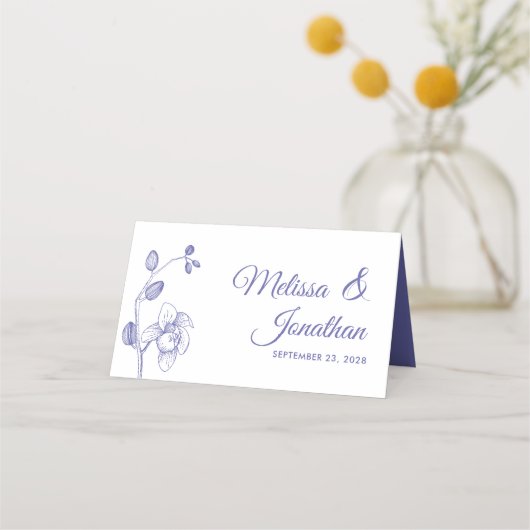 Elegant orchideeën simpele romantische bruiloft fl plaatskaartje (Voorkant)