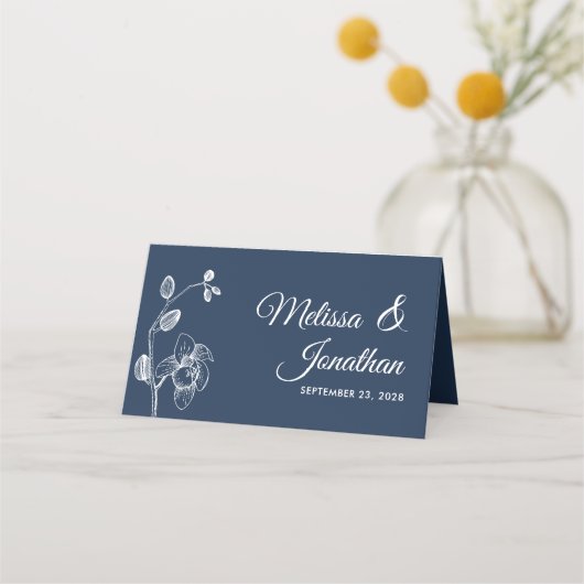 Elegant orchideeën simpele romantische trouwfloral plaatskaartje (Voorkant)