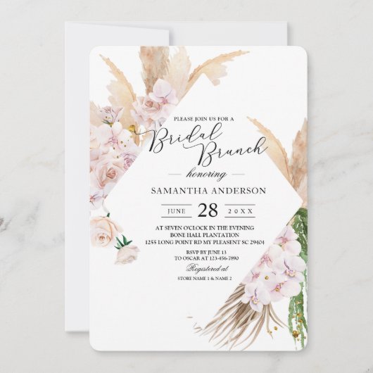 Elegant Orchids en Pampas Beauty Lijst Kaart (Voorkant)