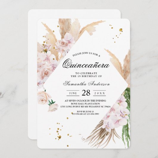 Elegant Orchids en Pampas Beauty Lijst Kaart (Voorkant / Achterkant)