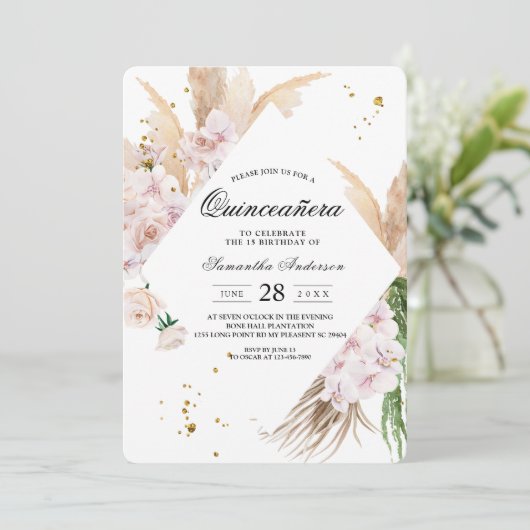 Elegant Orchids en Pampas Beauty Lijst Kaart (Staand voorkant)