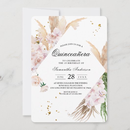 Elegant Orchids en Pampas Beauty Lijst Kaart (Voorkant)