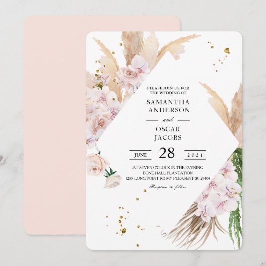 Elegant Orchids en Pampas Beauty Lijst Kaart (Voorkant / Achterkant)