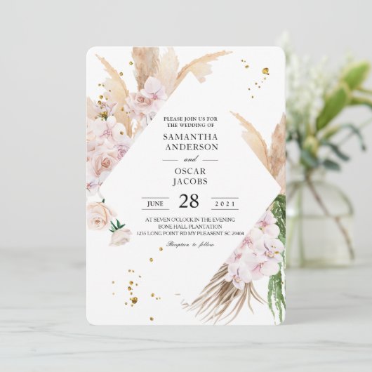 Elegant Orchids en Pampas Beauty Lijst  Kaart (Staand voorkant)