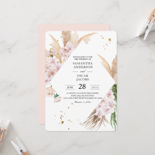 Elegant Orchids en Pampas Beauty Lijst  Kaart (Voorkant / Achterkant in situ)