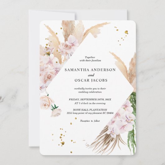 Elegant Orchids en Pampas Beauty Lijst Kaart (Voorkant)