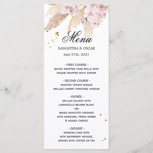 Elegant Orchids en Pampas Beauty Lijst Menu (Voorkant)