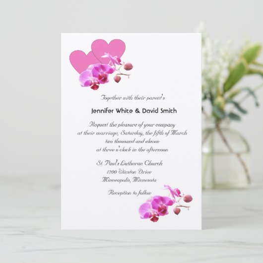 Elegant Orchids Wedding Invitation Kaart (Staand voorkant)