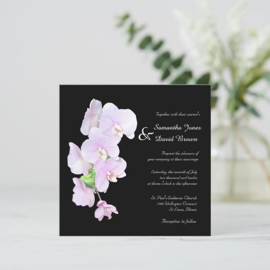 Elegant Orchids Wedding Invitation Kaart (Staand voorkant)