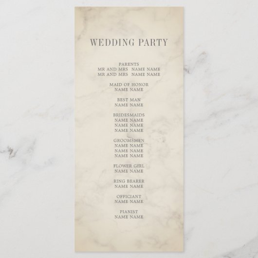 Elegant Order of Service Tropical Marble Wedding Menu (Achterkant)