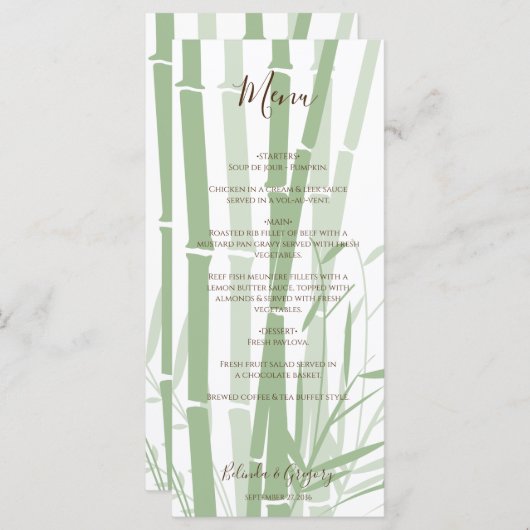Elegant Oriental Bamboo Wedding Menu (Voorkant / Achterkant)
