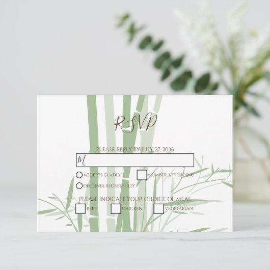 Elegant Oriental Bamboo Wedding RSVP Kaarten Kaartje (Staand voorkant)