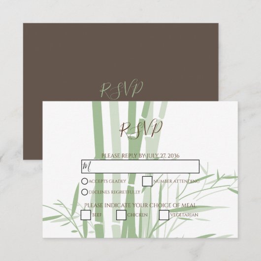 Elegant Oriental Bamboo Wedding RSVP Kaarten Kaartje (Voorkant / Achterkant)
