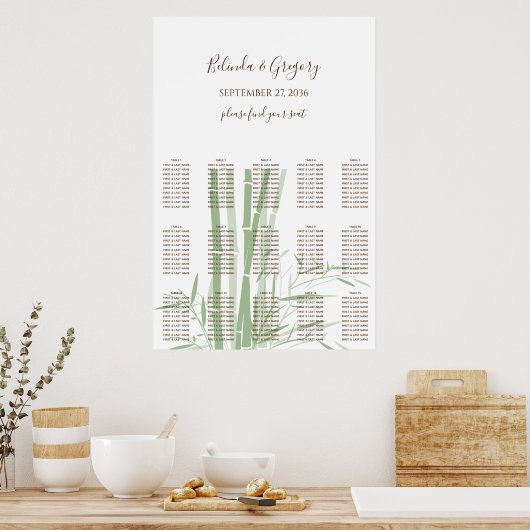 Elegant Oriental Bamboo Wedding Seding Chart Poster (Keuken)