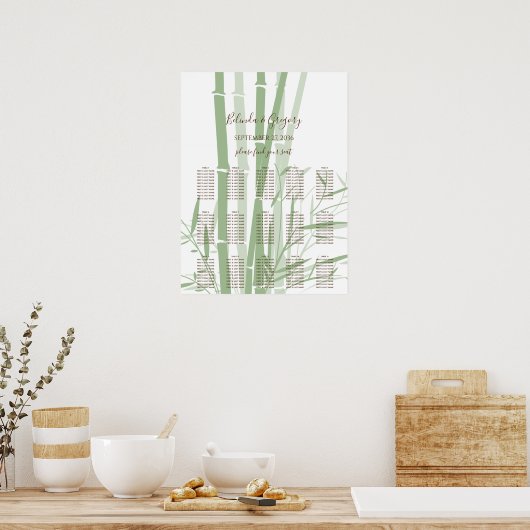 Elegant Oriental Bamboo Wedding Seding Chart Poster (Keuken)