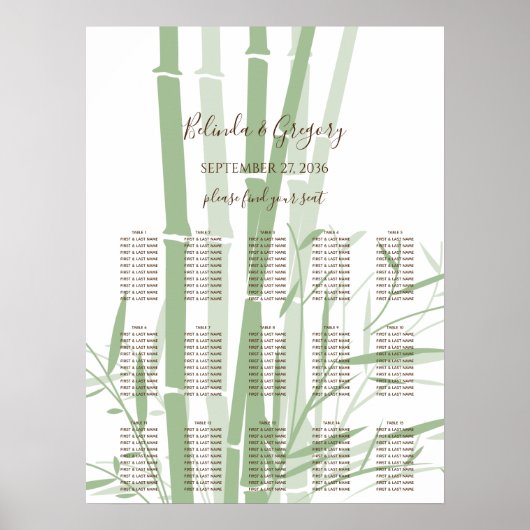 Elegant Oriental Bamboo Wedding Seding Chart Poster (Voorkant)