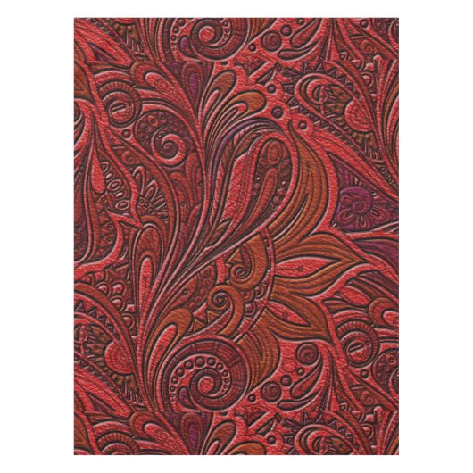 Elegant Oriental Floral Swirl op rood leder Tafelkleed (Voorkant)