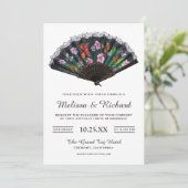 Elegant Oriental Japanse Floral Fan Wedding Kaart (Staand voorkant)