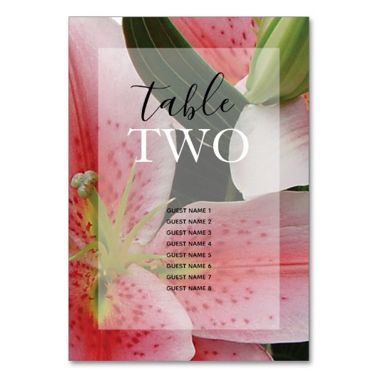 Elegant Oriental Lilies Wedding Guest Names Kaart (Voorkant)