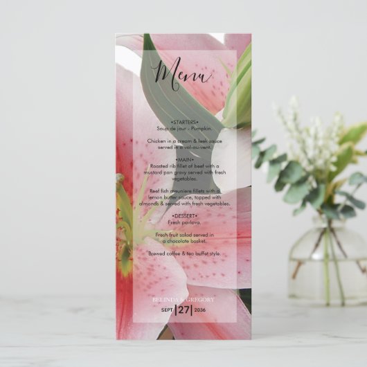 Elegant Oriental Lilies Wedding Menu (Staand voorkant)