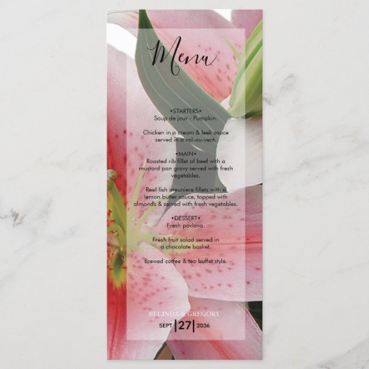 Elegant Oriental Lilies Wedding Menu (Voorkant)