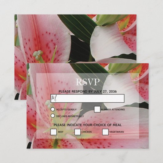 Elegant Oriental Lilies Wedding RSVP Kaarten Kaartje (Voorkant / Achterkant)