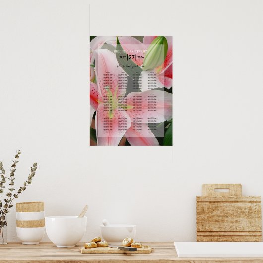 Elegant Oriental Lilies Wedding Seding Chart Poster (Keuken)