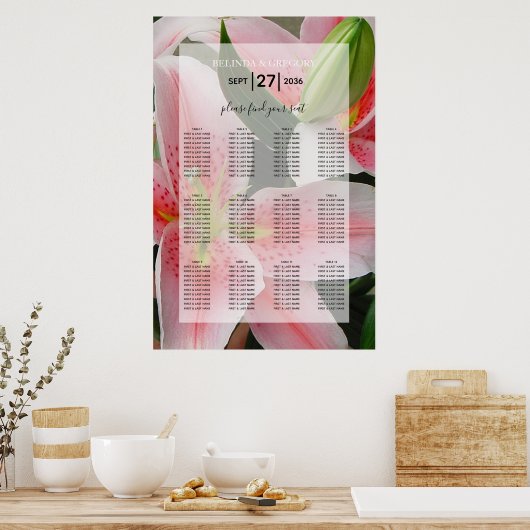 Elegant Oriental Lilies Wedding Seding Chart Poster (Keuken)