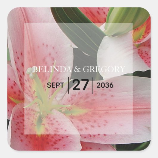 Elegant Oriental Lilies Wedding Vierkante Sticker (Voorkant)