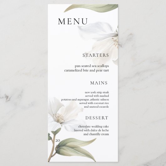 Elegant Oriental Magnolia White Flower Wedding Menu (Voorkant)