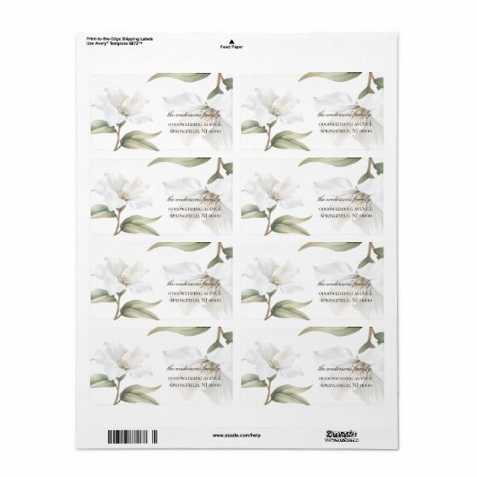 Elegant Oriental White Magnolia Wedding  Etiket (Full Sheet)