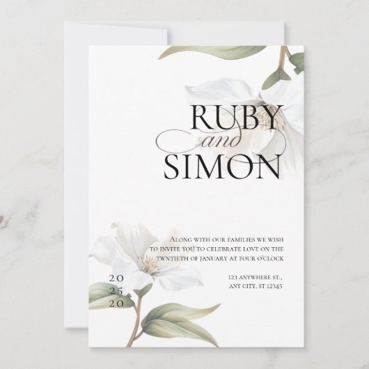 Elegant Oriental White Magnolia Wedding Kaart (Voorkant)